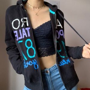 Aeropostale Zip Up Black Hoodie w/ Graphics